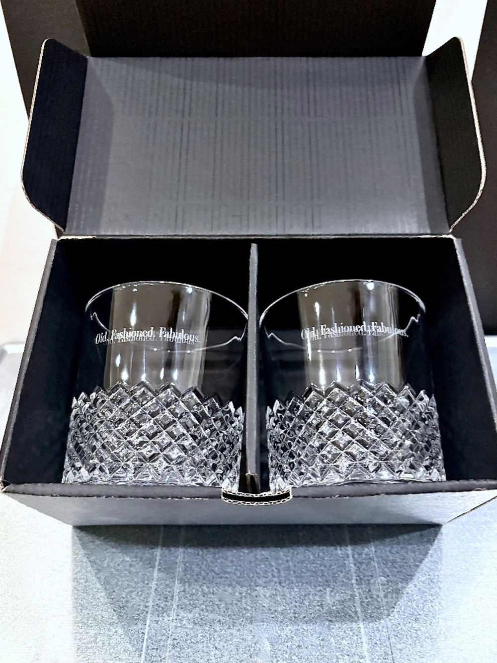Rocks Glasses Tumblers Engraved With 'Old.Fashioned.Fabulous.' NWOT Glassware